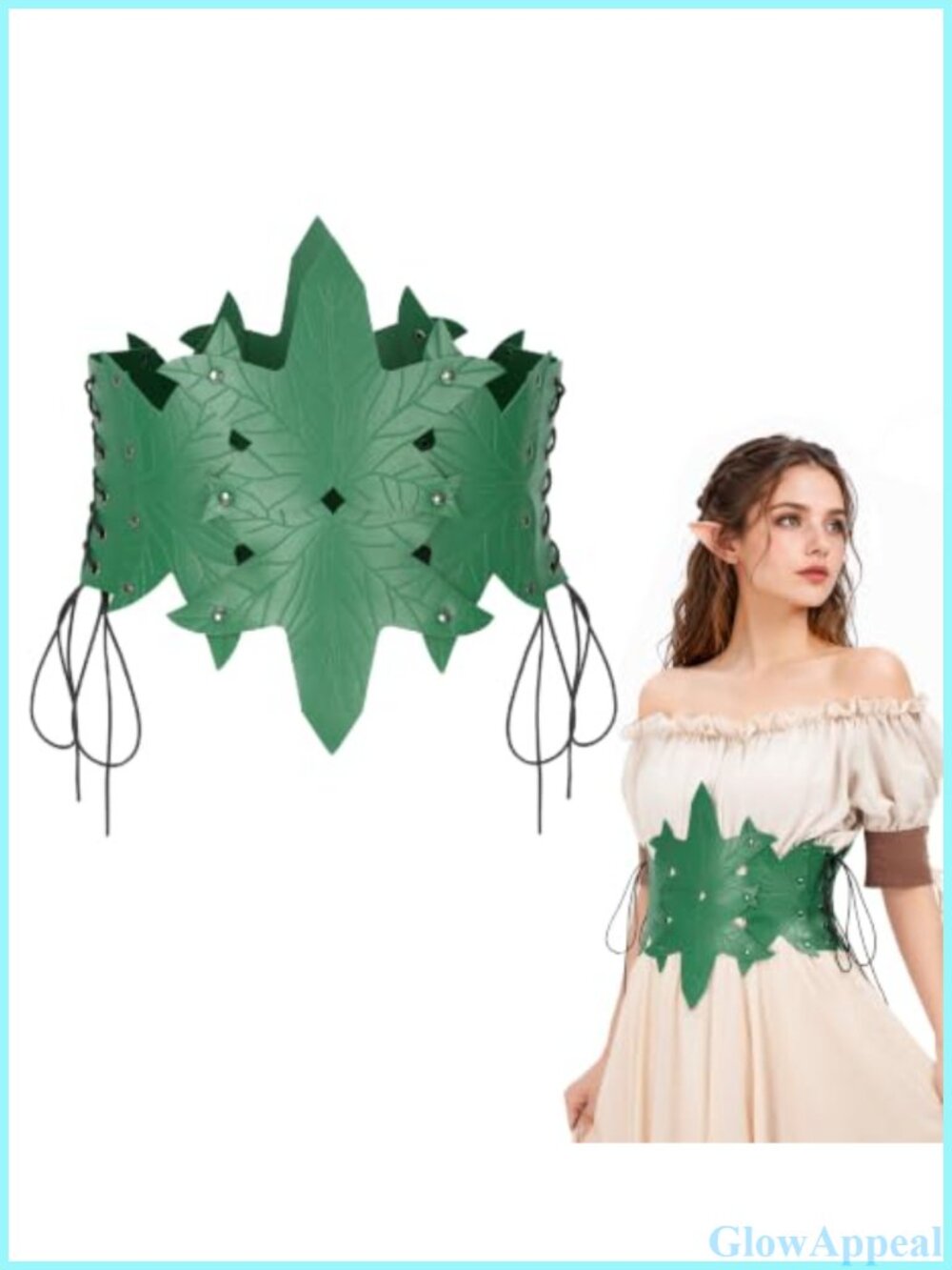 Medieval Leaf Wide Waist Belt Faux Leather Lace-up Cinch Renaissance Cosplay